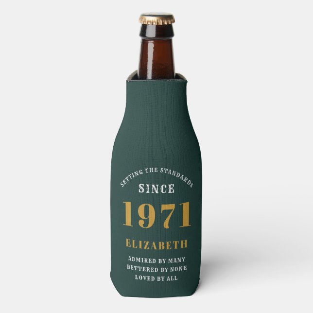 Enfriador De Botellas 50.º cumpleaños 1971 Oro Verde para su personalida (Frente de la botella)