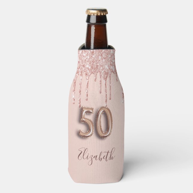 Enfriador De Botellas 50.º rosa purpurina de oro rosa (Frente de la botella)