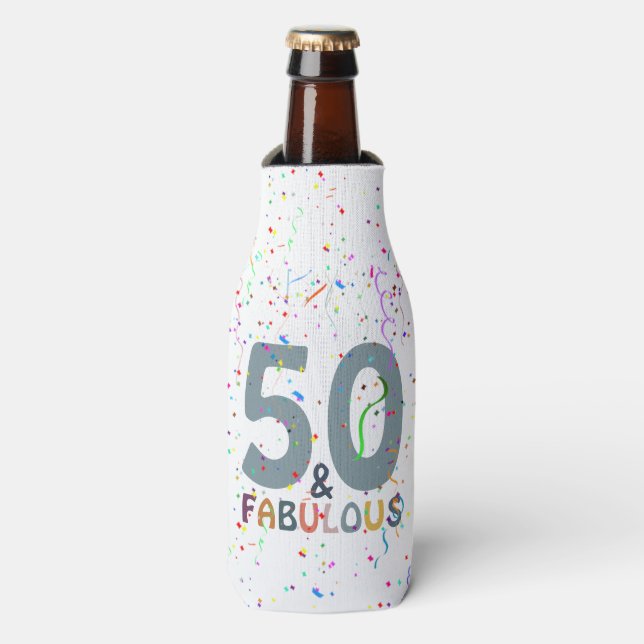 Enfriador De Botellas 50 y fabuloso cumpleaños con celebración de confet (Frente de la botella)