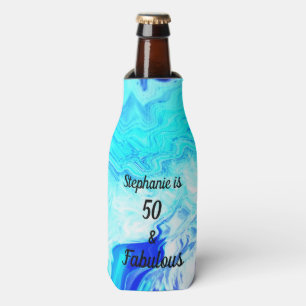 Enfriador De Botellas 50 Y Fabuloso Patrón Azul Geode Agate De Cumpleaño