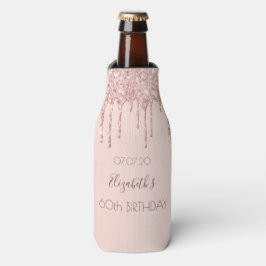 Enfriador De Botellas 60.º rosa de cumpleaños gotea purpurina de oro