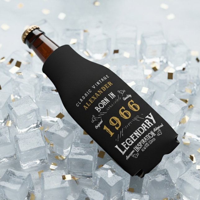 Enfriador De Botellas 60th Birthday 1966 Name Legend Chic Black Gold (Born 1966 bottle cooler on ice.)