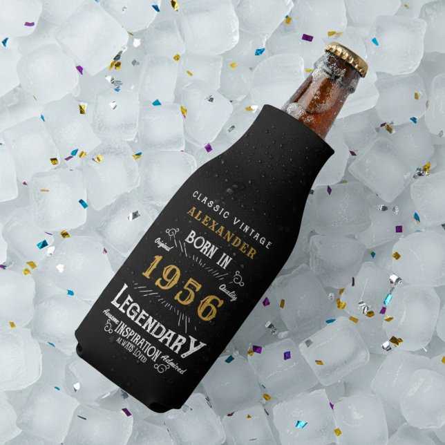 Enfriador De Botellas 70th Birthday 1956 Name Legend Chic Black Gold (Born 1956 bottle cooler on ice.)