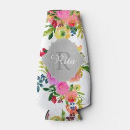 Enfriador De Botellas Acuarela floral de PixDezines/fondo de bricolaje