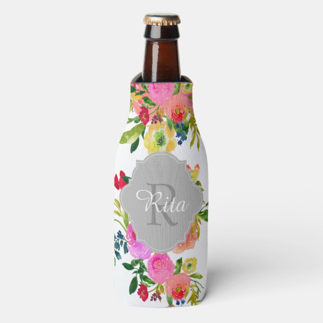 Enfriador De Botellas Acuarela floral de PixDezines/fondo de bricolaje (Frente de la botella)