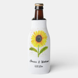 Enfriador De Botellas Acuarela girasol amarillo floral naturaleza Bodas