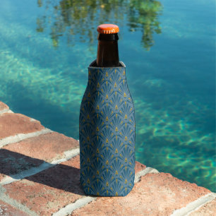 Enfriador De Botellas Adorno art déco azul y amarillo.