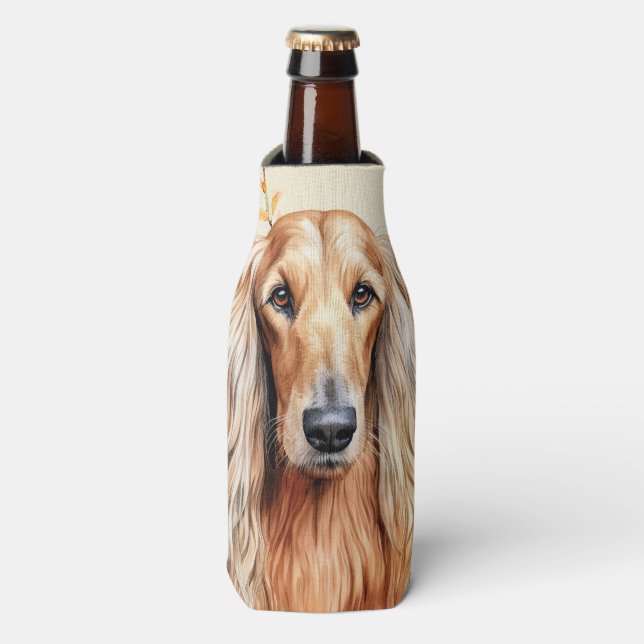 Enfriador De Botellas Afghan Hound Dog and Peach Lilies (Frente de la botella)