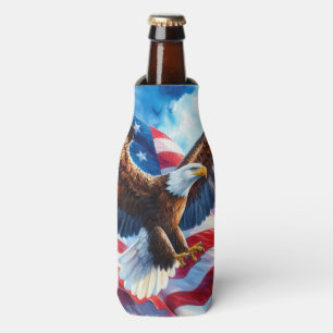 Enfriador De Botellas Águila calva majestuosa con bandera americana
