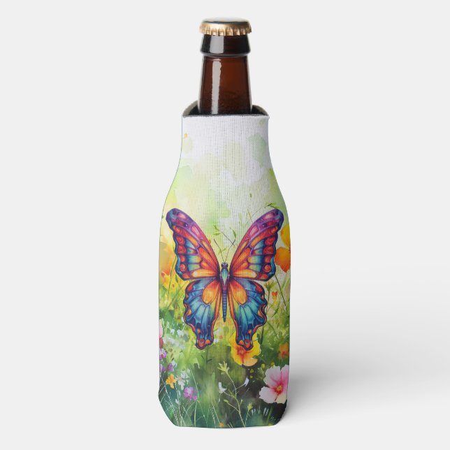 Enfriador De Botellas Alas Naranjas azules de mariposa (Frente de la botella)