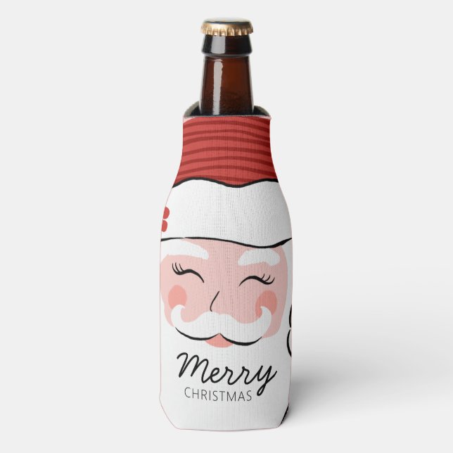 Enfriador De Botellas Alegre Santa Face | Feliz Navidad (Frente de la botella)