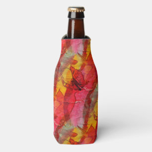 Enfriador De Botellas Amarillo rojo del arte de la acuarela