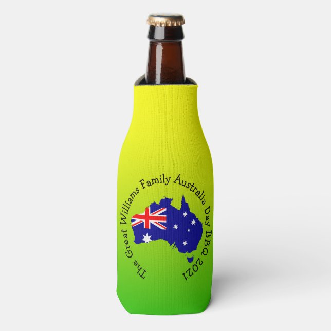 Enfriador De Botellas Añadir nombre año Australia Día BBQ Stubby Holder (Frente de la botella)