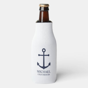 Enfriador De Botellas Ancla Azul Marino Náutico Groomsmen Personalizado