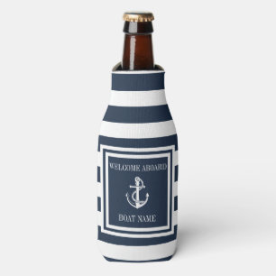 Enfriador De Botellas Ancla Náutica Nombre del Barco Azul Marino Rayado