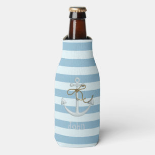 Enfriador De Botellas Anclaje náutico adorable sobre franjas azules clar