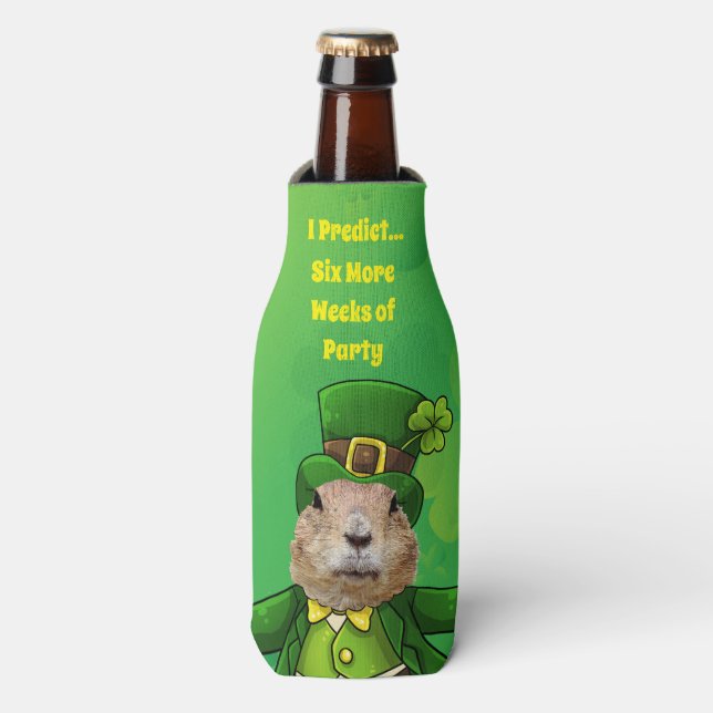 Enfriador De Botellas Animal Fiesta de St. Patrick's Day Groundhog (Frente de la botella)