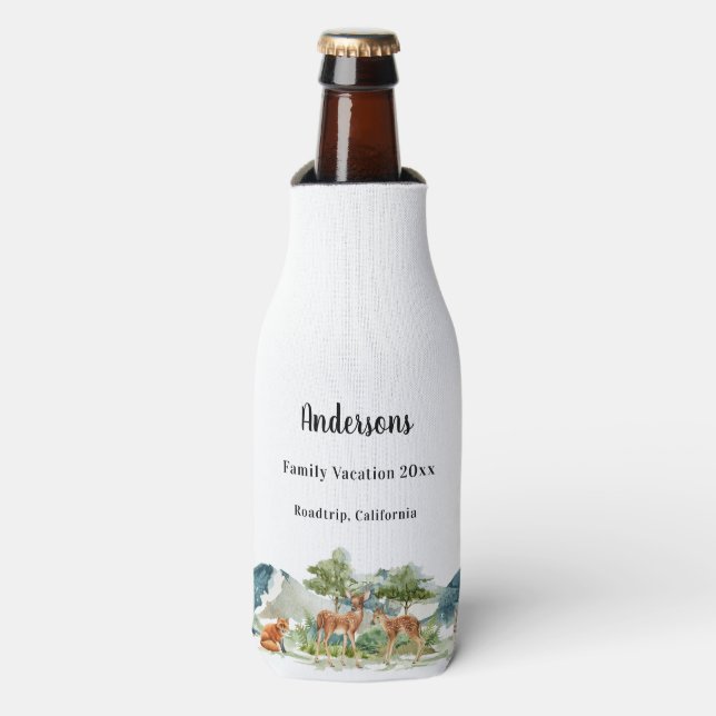 Enfriador De Botellas Animales forestales vacacionales para familias (Frente de la botella)
