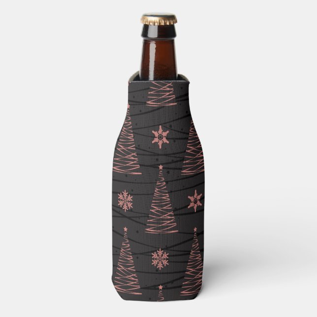 ENFRIADOR DE BOTELLAS ÁRBOLES Y ESTRELLAS DE NAVIDAD NEGRO Y ROSA (Frente de la botella)