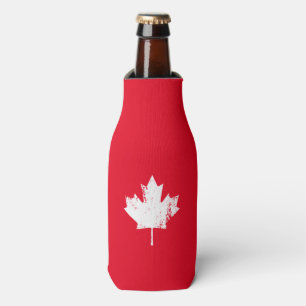 Enfriador De Botellas Arce de la bandera de Canadá Grunge - Blanco con p