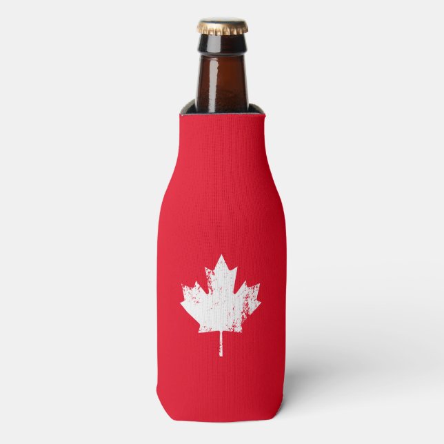 Enfriador De Botellas Arce de la bandera de Canadá Grunge - Blanco con p (Frente de la botella)