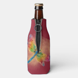 Enfriador De Botellas Arte abstracto de la libélula (rojo)