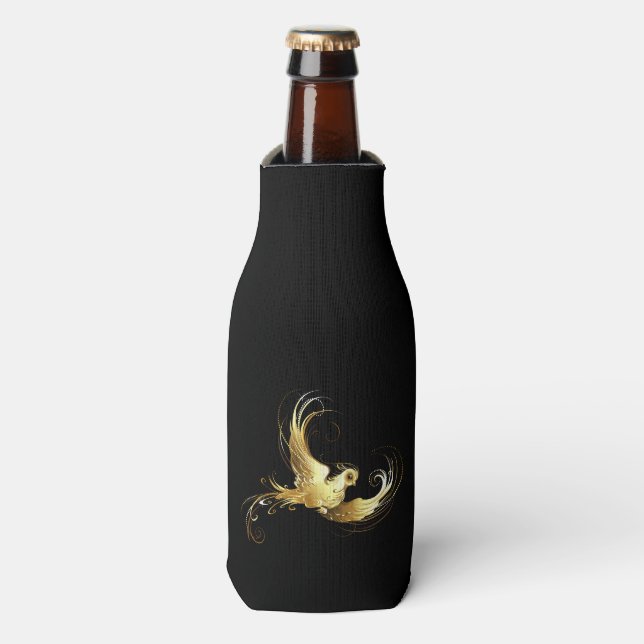 Enfriador De Botellas Ave dorada sobre fondo negro (Frente de la botella)