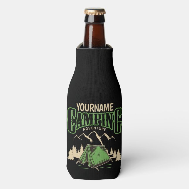 Enfriador De Botellas Aventura personalizada de camping en campamento fa (Frente de la botella)