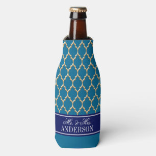 Enfriador De Botellas Azul Pavo Real Oro Marruecos #4 CB Navy Nombre Bod
