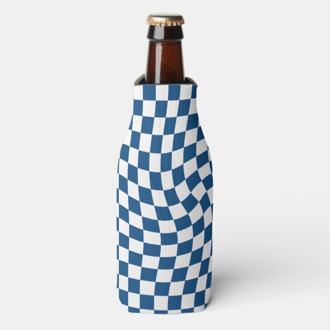 Enfriador De Botellas Azul retro blanco verificado con torsión (Frente de la botella)
