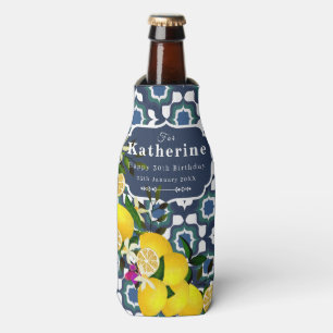 Enfriador De Botellas Azulejos Mediterráneos de Limón Azul Marino Blanco