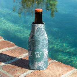 Enfriador De Botellas Azules hawaianos retros del verano de la hoja de