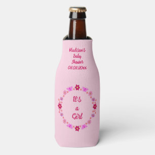 Enfriador De Botellas Baby Shower de mariposas y flores para bebé rosa