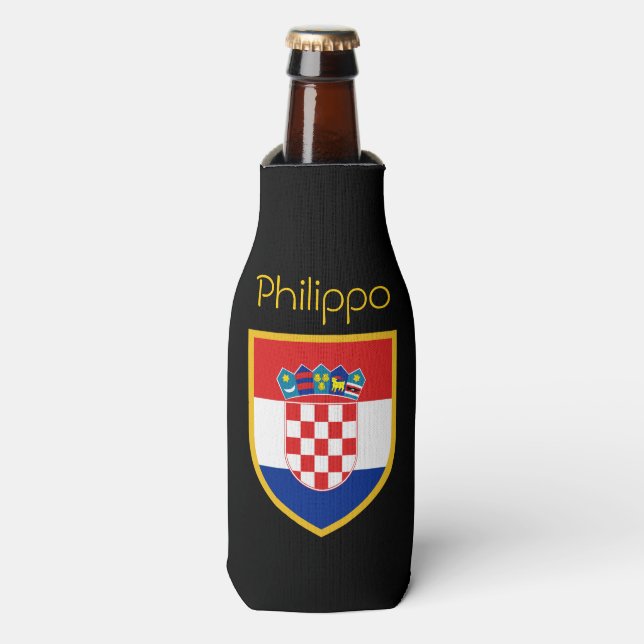 Enfriador De Botellas Bandera de Croacia personalizada (Frente de la botella)