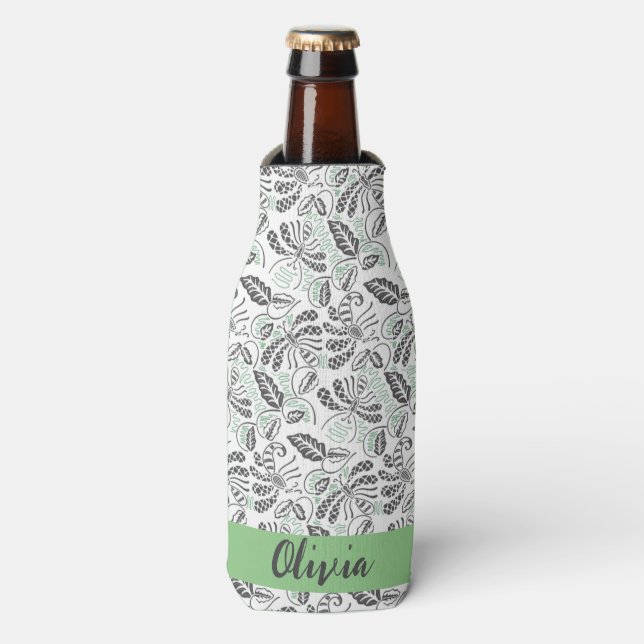 Enfriador De Botellas Batik de verano gris verde bonito (Frente de la botella)