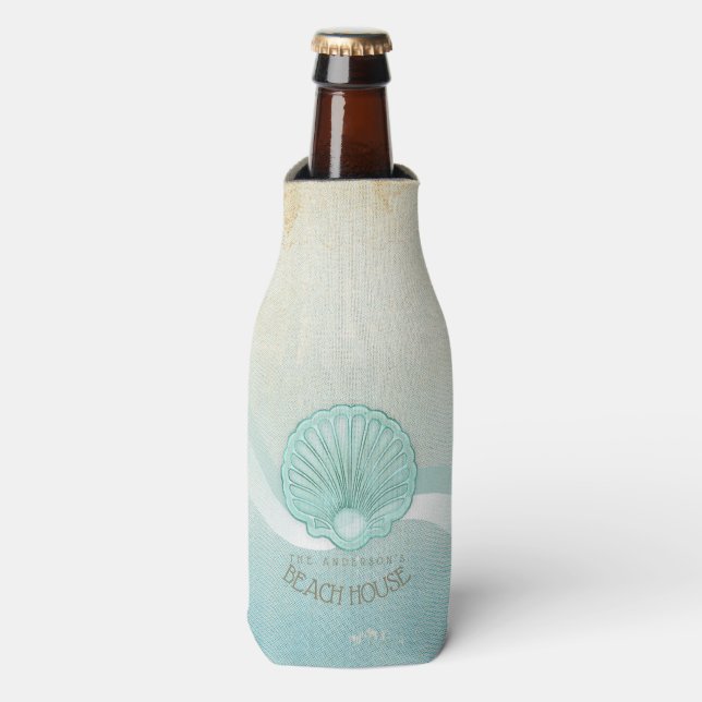 Enfriador De Botellas Beach House Clam Shell Aqua Blue ID623 (Frente de la botella)