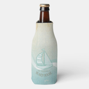 Enfriador De Botellas Beach House Nautical Sailboat Aqua Blue ID623