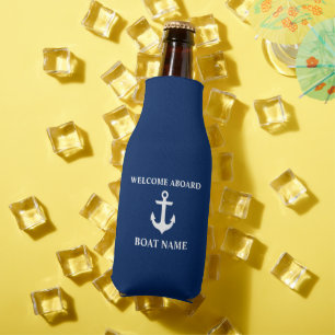 Enfriador De Botellas Bienvenida Azul Nautical Boat Name Anchor Navy
