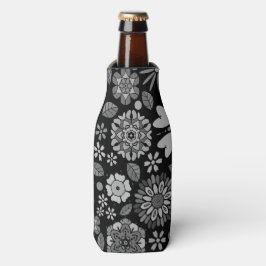 Enfriador De Botellas Black And Gray Retro Floral Art Seamless Pattern