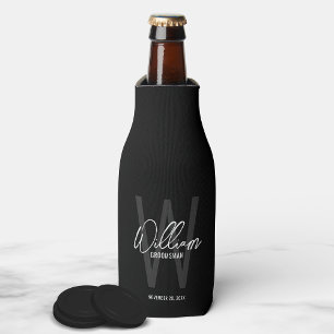 Enfriador De Botellas Black Modern Script Personaliza el nombre de Groom