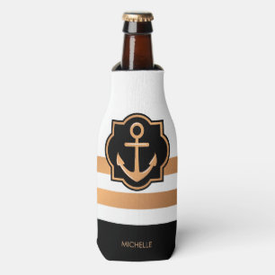 Enfriador De Botellas Blanco negro y rayas doradas
