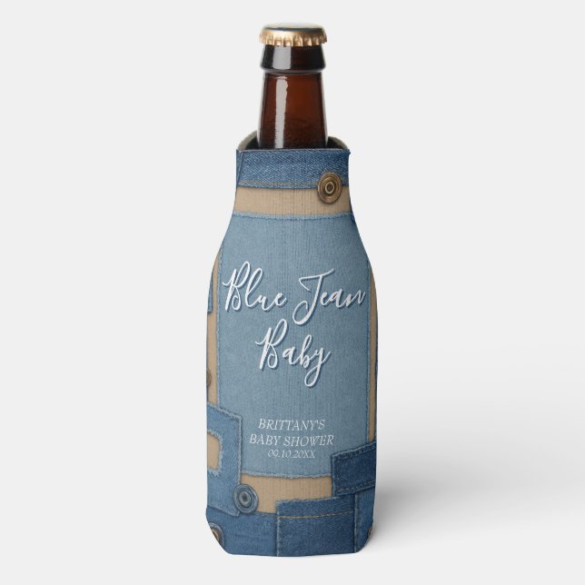 Enfriador De Botellas Blue Jean Baby Denim Baby Shower (Frente de la botella)