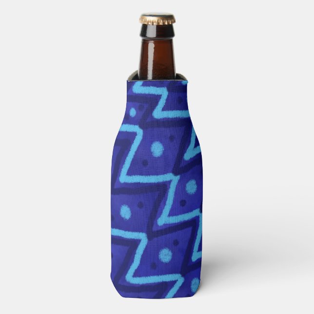 Enfriador De Botellas Blue Zig Zags Dots Funky Pattern  (Frente de la botella)