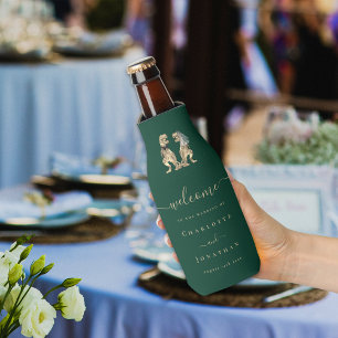 Enfriador De Botellas Boda con tema de dinosaurios verde oscuro