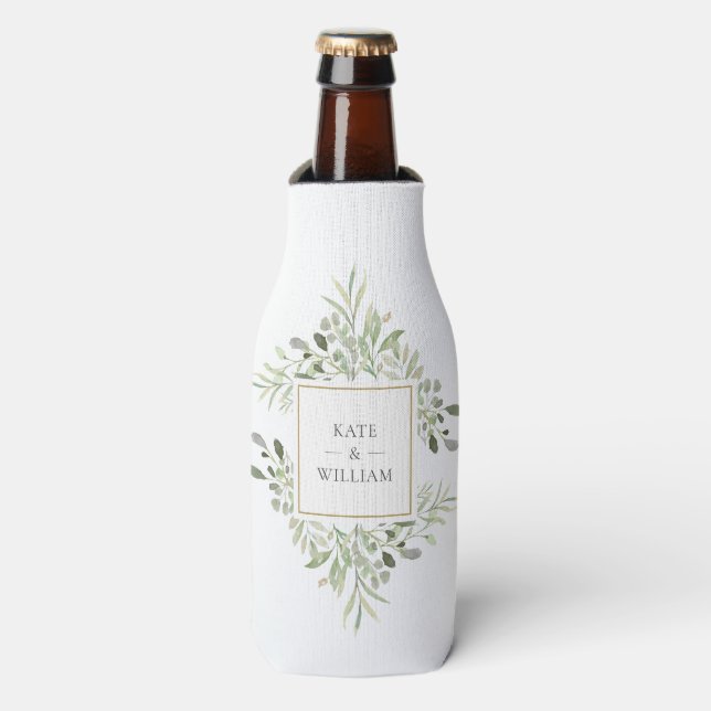 Enfriador De Botellas Boda de follaje verde botánico (Frente de la botella)