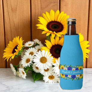 Enfriador De Botellas Boda floral azul cielo de verano
