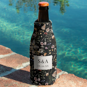 Enfriador De Botellas Boda Floral Boho Negra