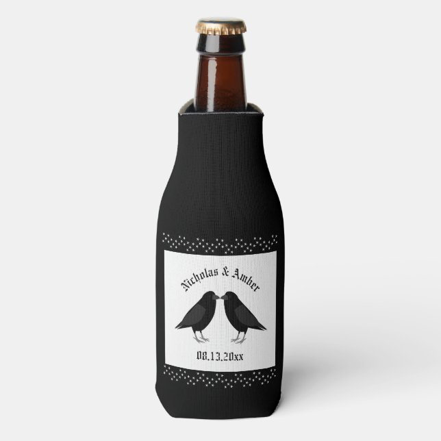 Enfriador De Botellas Boda gótico Kissing Ravens Personalizado (Frente de la botella)
