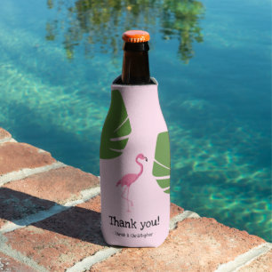 Enfriador De Botellas Boda Tropical de Destino de Flamenco Rosa Personal