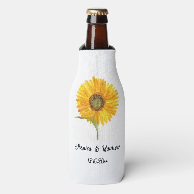 Enfriador De Botellas Bodas naturales florales de girasol amarillo acuar (Frente de la botella)